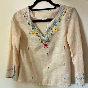 Vintage Linen Folk Embroidered 70’s Blouse